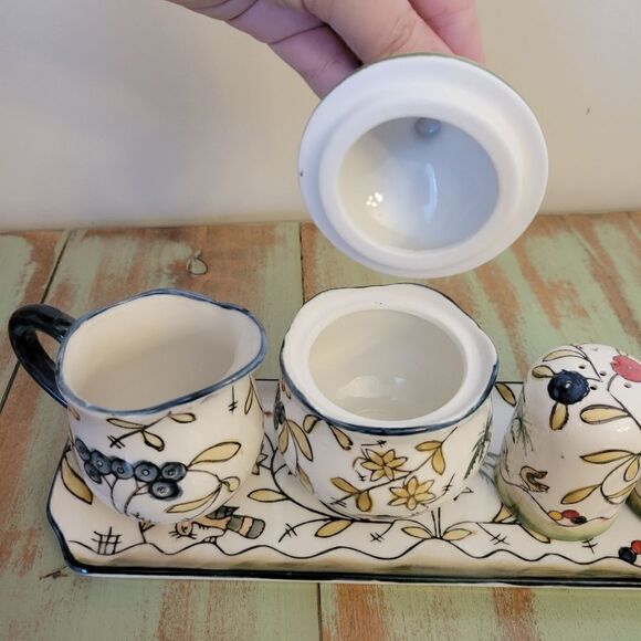 Temptations By Tara Birds Palm Cracker Tray Salt and Pepper Cream & Sugar Set - Picture 9 of 16